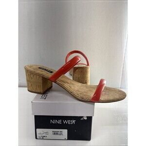 Nine West Women's Tae 3 Round Toe Heeled Slide Dress Sandals Orange Cork Sz 11M